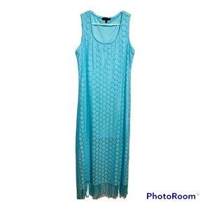 Melissa Paige blue crochet sleeveless maxi dress